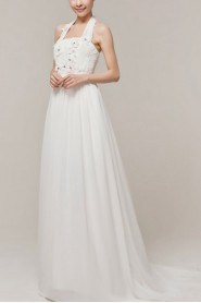 Chiffon Halter Empire Gown with Handmade Flowers