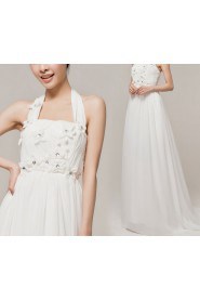 Chiffon Halter Empire Gown with Handmade Flowers