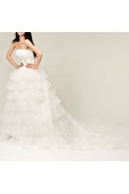 Organza Strapless Cathedral Train Ball Gown with Sequins