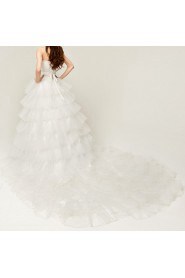 Organza Strapless Cathedral Train Ball Gown with Sequins