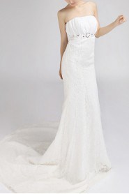 Lace Strapless Mermaid Gown with Crystal