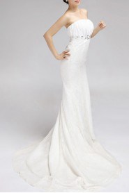 Lace Strapless Mermaid Gown with Crystal