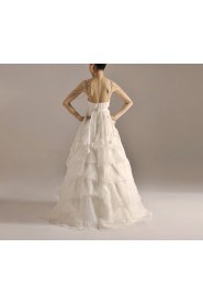 Organza Spaghetti Neckline Floor Length A-line Gown with Handmade Flowers