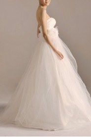 Tulle Strapless Floor Length A-line Gown with Handmade Flowers