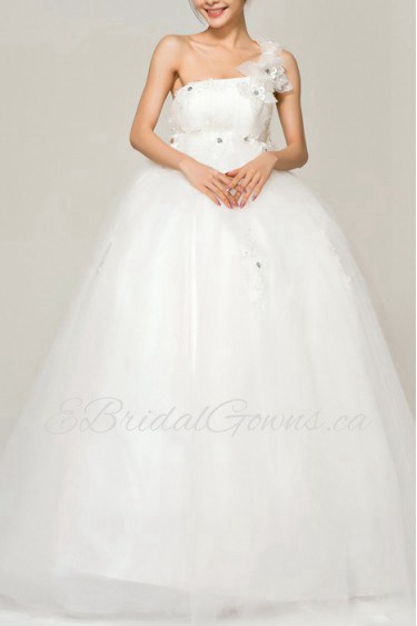 Satin One Shoulder Floor Length Ball Gown with Crystal