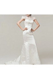 Satin High Collar Neckline Mermaid Gown with Sequins