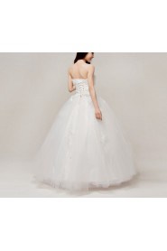 Satin Strapless Floor Length Ball Gown with Embroidered