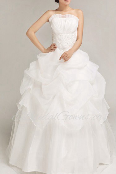 Satin Strapless Floor Length Ball Gown with Pearls