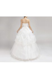 Organza Strapless Floor Length Ball Gown with Handmade Flowers