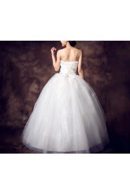 Satin Strapless Floor Length Ball Gown with Crystal