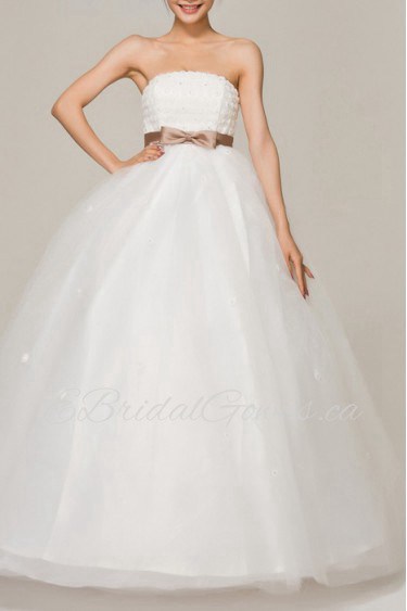 Satin Strapless Floor Length Ball Gown with Sequins