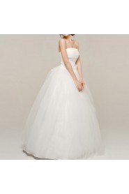 Satin Strapless Floor Length Ball Gown with Handmade Flowers