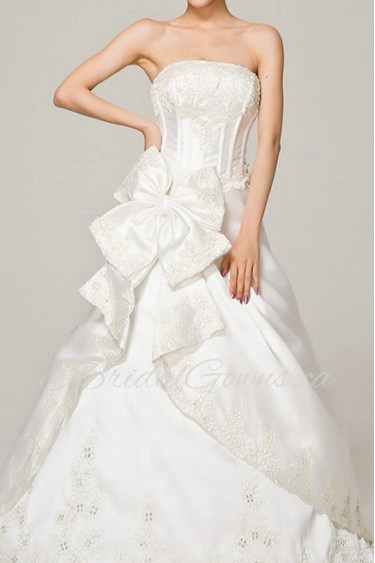 Satin Strapless Floor Length Ball Gown with Pearls