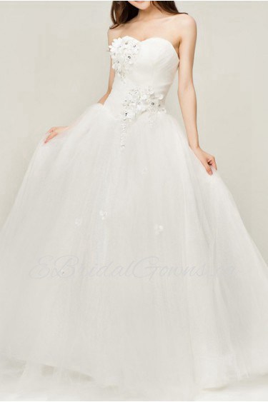 Satin Sweetheart Floor Length Ball Gown with Handmade Flowers