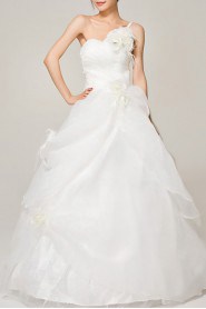 Satin One Shoulder Floor Length Ball Gown with Handmade Flowers