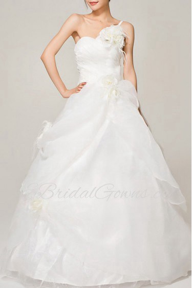 Satin One Shoulder Floor Length Ball Gown with Handmade Flowers