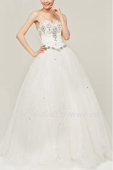 Satin Strapless Floor Length Ball Gown with Crystal