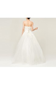 Satin Strapless Floor Length Ball Gown with Crystal