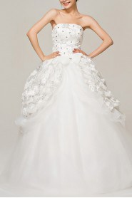 Satin Strapless Floor Length Ball Gown with Crystal