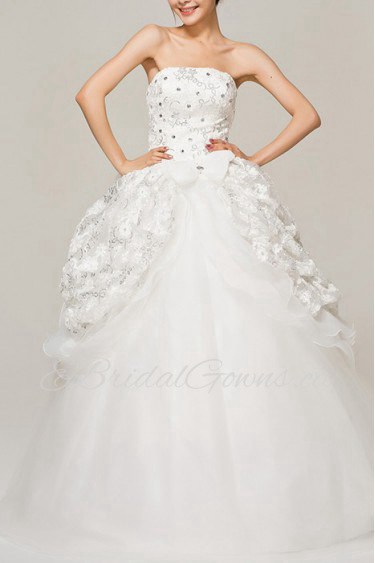 Satin Strapless Floor Length Ball Gown with Crystal