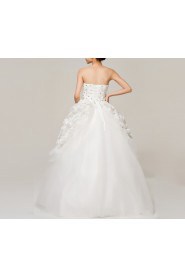 Satin Strapless Floor Length Ball Gown with Crystal