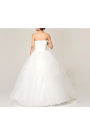 Satin Strapless Floor Length Ball Gown with Crystal