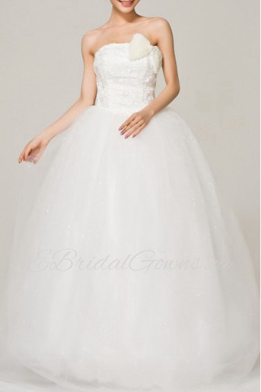 Satin Strapless Floor Length Ball Gown with Pearls