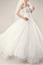 Organza Strapless Floor Length Ball Gown with Crystal