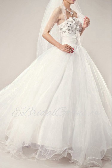 Organza Strapless Floor Length Ball Gown with Crystal