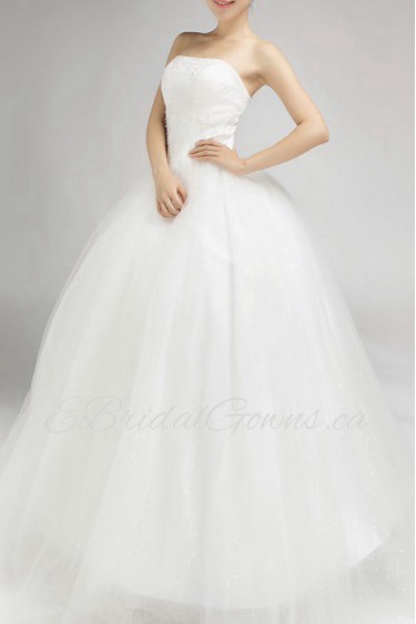 Organza Strapless Floor Length Ball Gown with Crystal