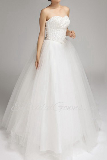 Organza Sweetheart Floor Length Ball Gown with Pearls