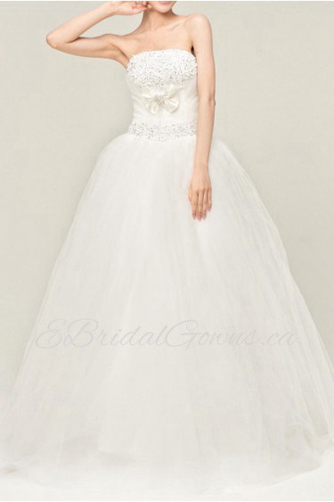 Satin Strapless Floor Length Ball Gown with Sequins