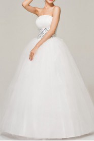 Satin Strapless Floor Length Ball Gown with Crystal