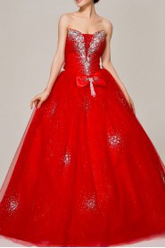 Satin Strapless Floor Length Ball Gown with Crystal