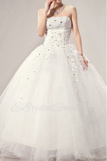 Satin Strapless Floor Length Ball Gown with Crystal