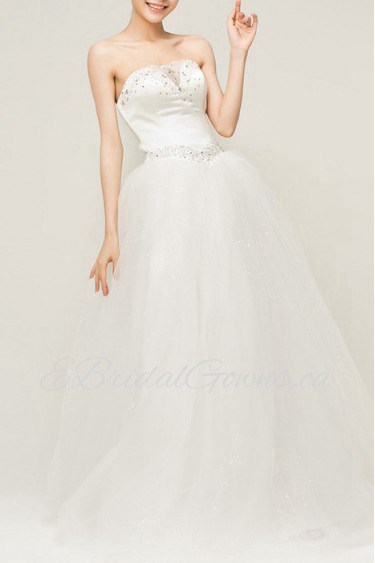 Satin Strapless Floor Length Ball Gown with Crystal