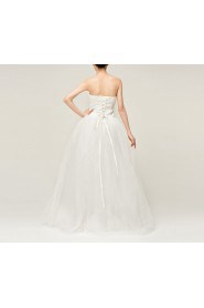 Satin Strapless Floor Length Ball Gown with Crystal