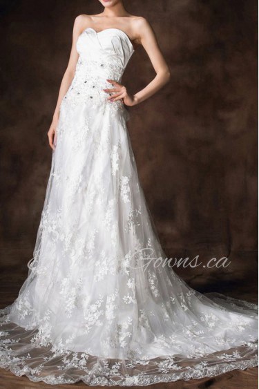 Satin Strapless Ball Gown with Crystal