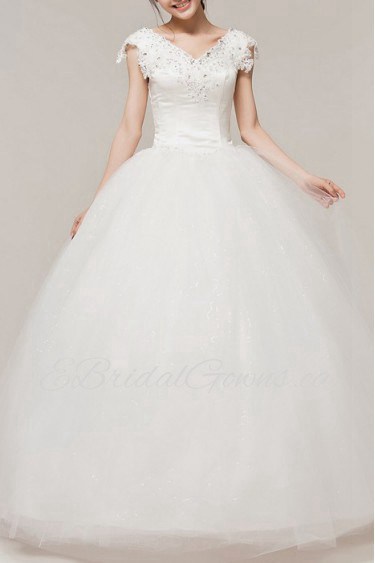 Satin V-neck Floor Length Ball Gown with Sequins