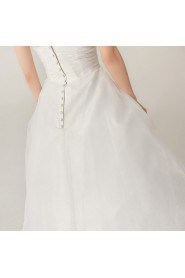 Organza V-neck Floor Length Ball Gown with Handmade Flowers