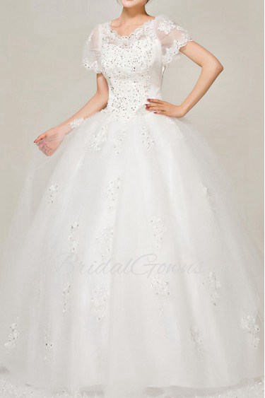 Satin V-neck Floor Length Ball Gown with Sequins