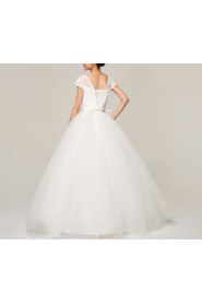 Satin V-neck Floor Length Ball Gown with Sequins