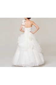 Satin One Shoulder Floor Length Ball Gown with Handmade Flowers