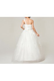 Satin One Shoulder Floor Length Ball Gown with Handmade Flowers