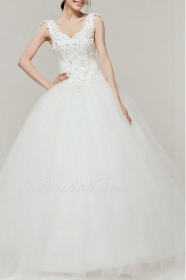 Satin V-neck Floor Length Ball Gown with Sequins