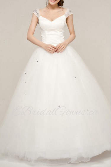 Satin V-neck Floor Length A-line Gown with Crystal