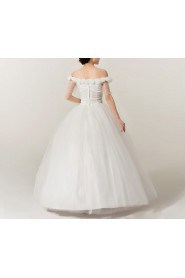 Organza Off-the-Shoulder Floor Length Ball Gown with Handmade Flowers