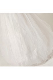 Organza Off-the-Shoulder Floor Length Ball Gown with Handmade Flowers