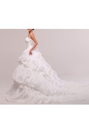 Satin Strapless Cathedral Train Ball Gown with Handmade Flowers