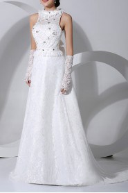 Lace Jewel Neckline A-line Gown with Sequins